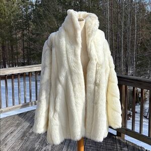 Vintage KOMITOR White Cream Faux Fur Jacket Overcoat XL coat glamorous